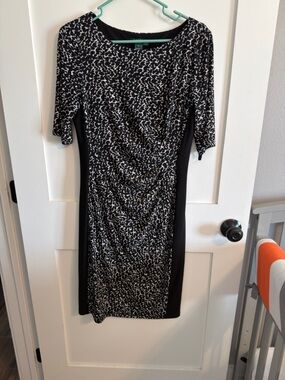 Ralph Lauren Black and White Abstract-Print Midi Dress